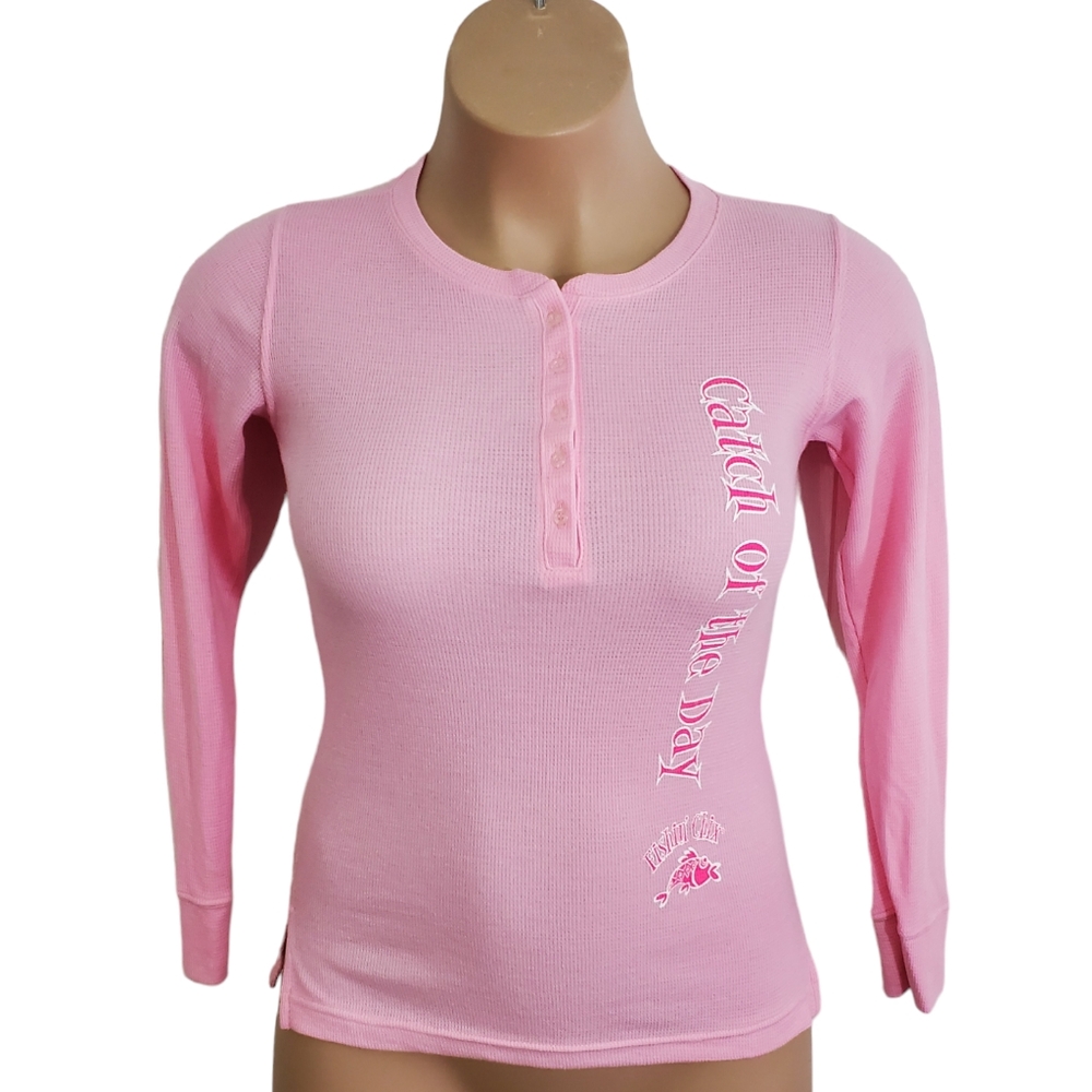 LAT Fishin' Chix Womens Long Sleeve Waffle Texture Top ~ New Without Tags  Sz M